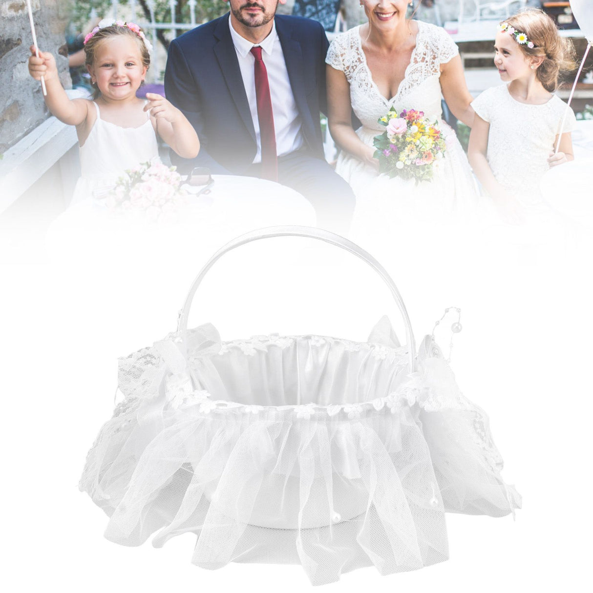 Wedding Flower Girl Basket White Lace Classic Gift Ceremony Supplies for Rose Petals