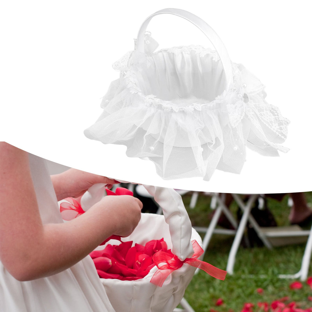 Wedding Flower Girl Basket White Lace Classic Gift Ceremony Supplies for Rose Petals