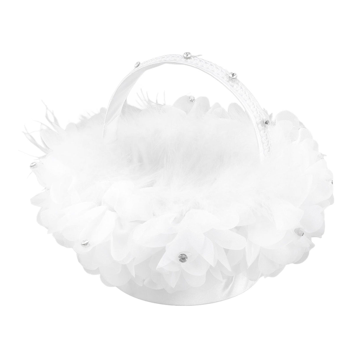 White Flower Girl Basket Petal Beads Decoration Handheld Bridesmaid Scattering Wedding Basket