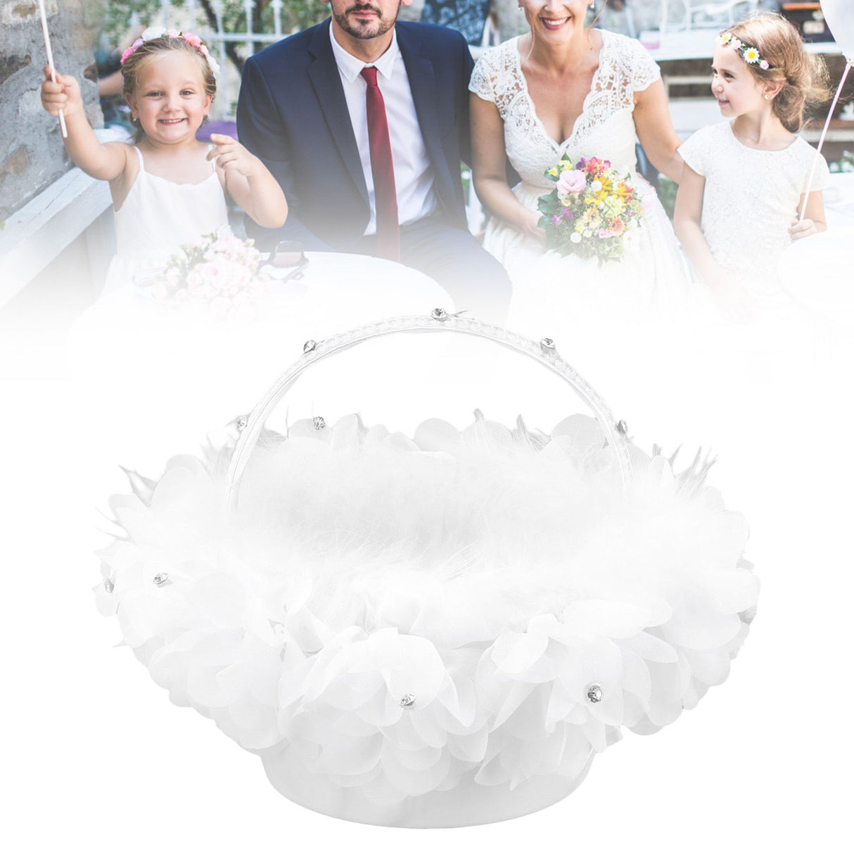 White Flower Girl Basket Petal Beads Decoration Handheld Bridesmaid Scattering Wedding Basket
