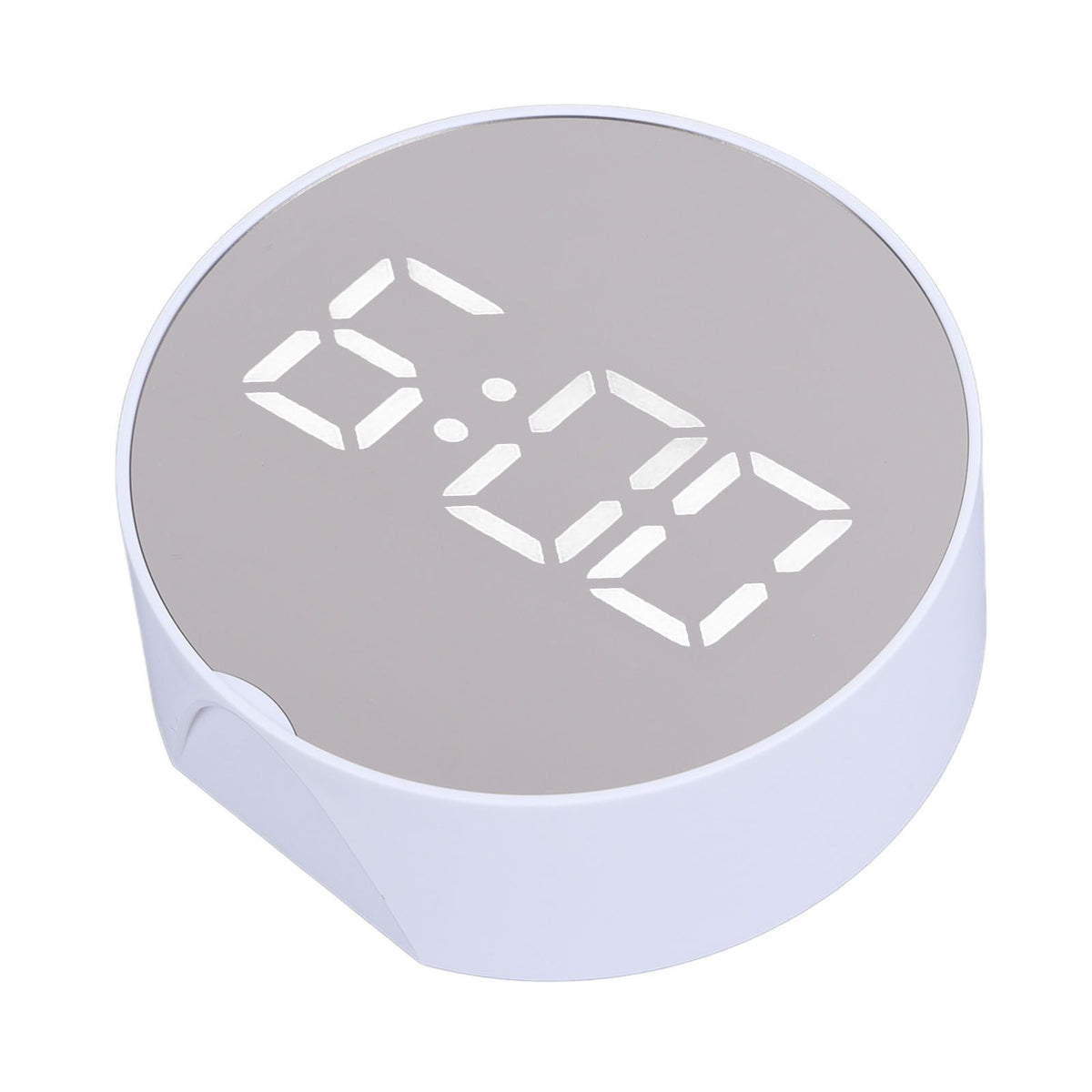 Digital Mirror Clock Alarm White Big Round Screen Easy to Read Portable LED Clock for Office Bedroom Travel