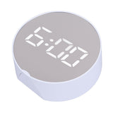 Digital Mirror Clock Alarm White Big Round Screen Easy to Read Portable LED Clock for Office Bedroom Travel - Front View