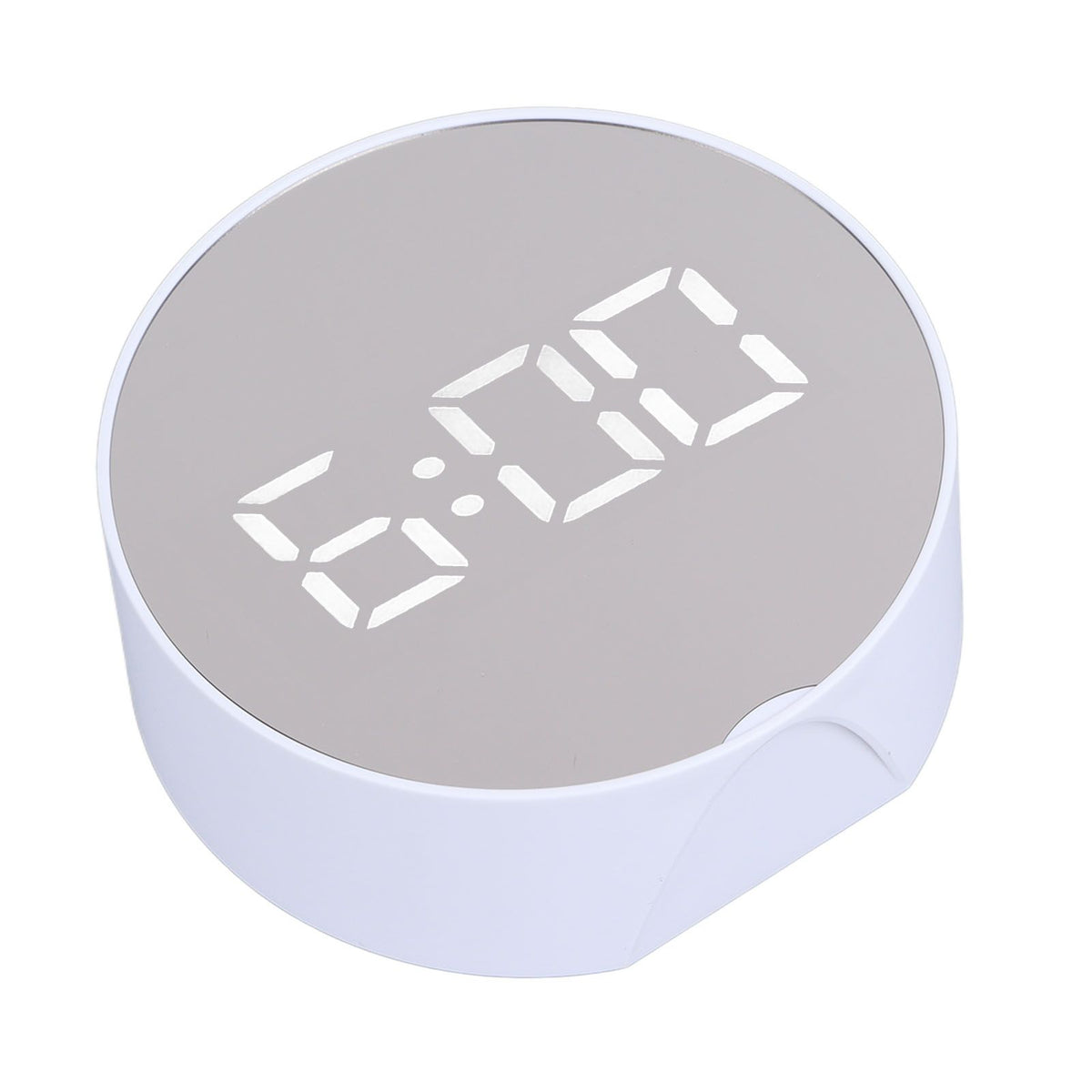 Digital Mirror Clock Alarm White Big Round Screen Easy to Read Portable LED Clock for Office Bedroom Travel