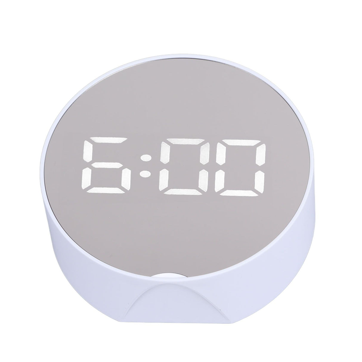 Digital Mirror Clock Alarm White Big Round Screen Easy to Read Portable LED Clock for Office Bedroom Travel
