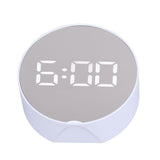 Digital Mirror Clock Alarm White Big Round Screen Easy to Read Portable LED Clock for Office Bedroom Travel