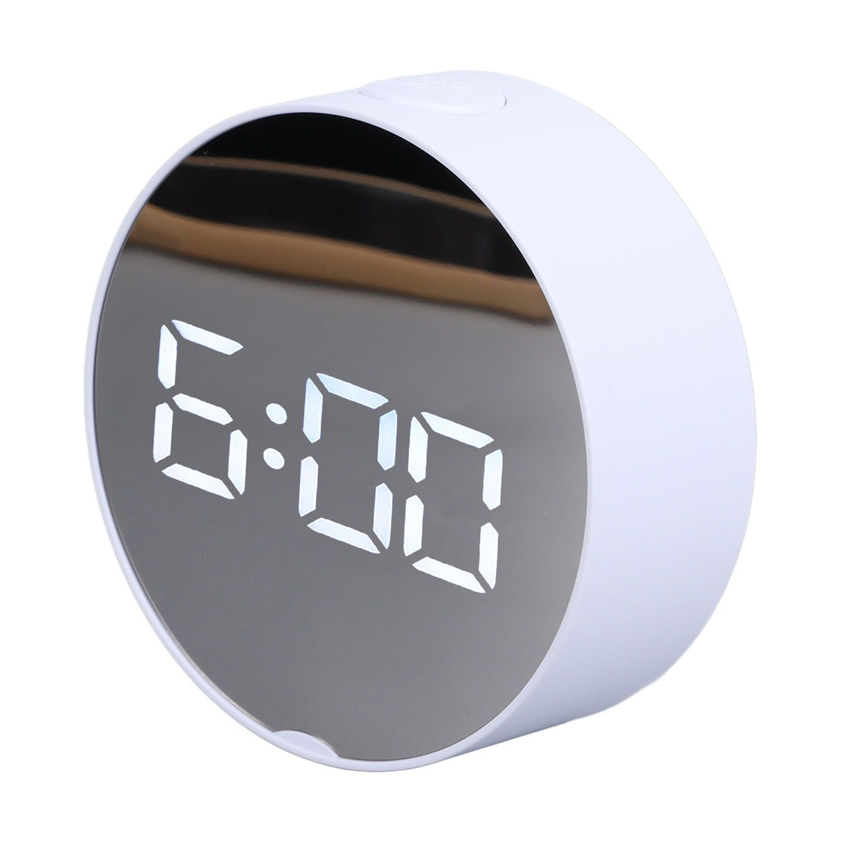 Digital Mirror Clock Alarm White Big Round Screen Easy to Read Portable LED Clock for Office Bedroom Travel