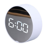 Digital Mirror Clock Alarm White Big Round Screen Easy to Read Portable LED Clock for Office Bedroom Travel - 45-Degree Angle