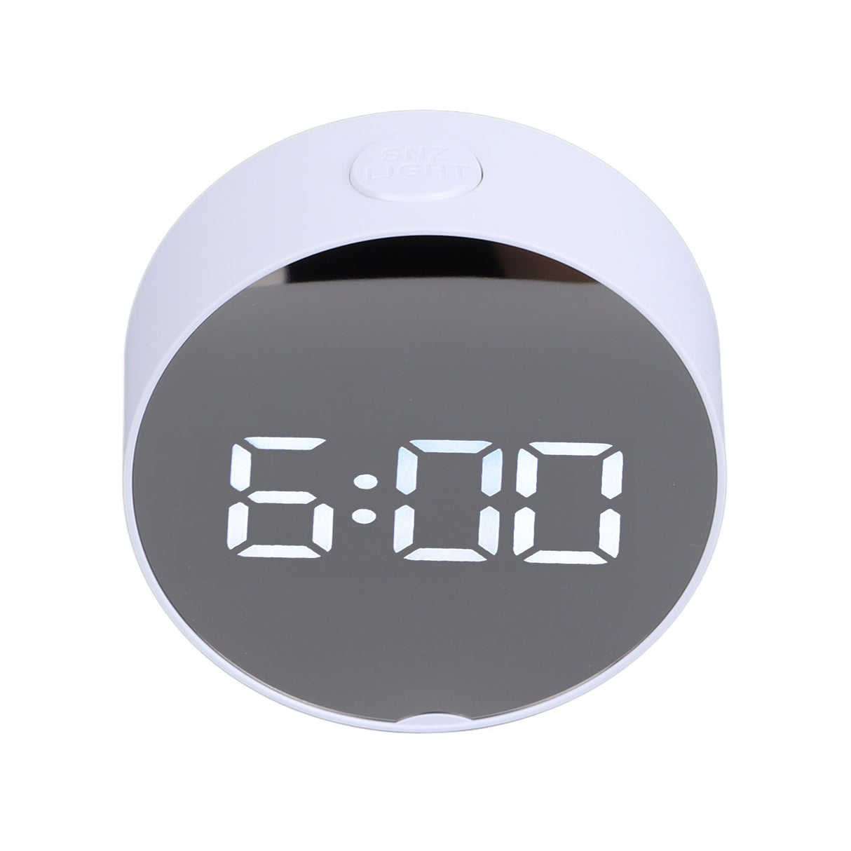Digital Mirror Clock Alarm White Big Round Screen Easy to Read Portable LED Clock for Office Bedroom Travel