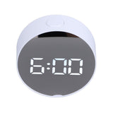 Digital Mirror Clock Alarm White Big Round Screen Easy to Read Portable LED Clock for Office Bedroom Travel