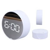 Digital Mirror Clock Alarm White Big Round Screen Easy to Read Portable LED Clock for Office Bedroom Travel