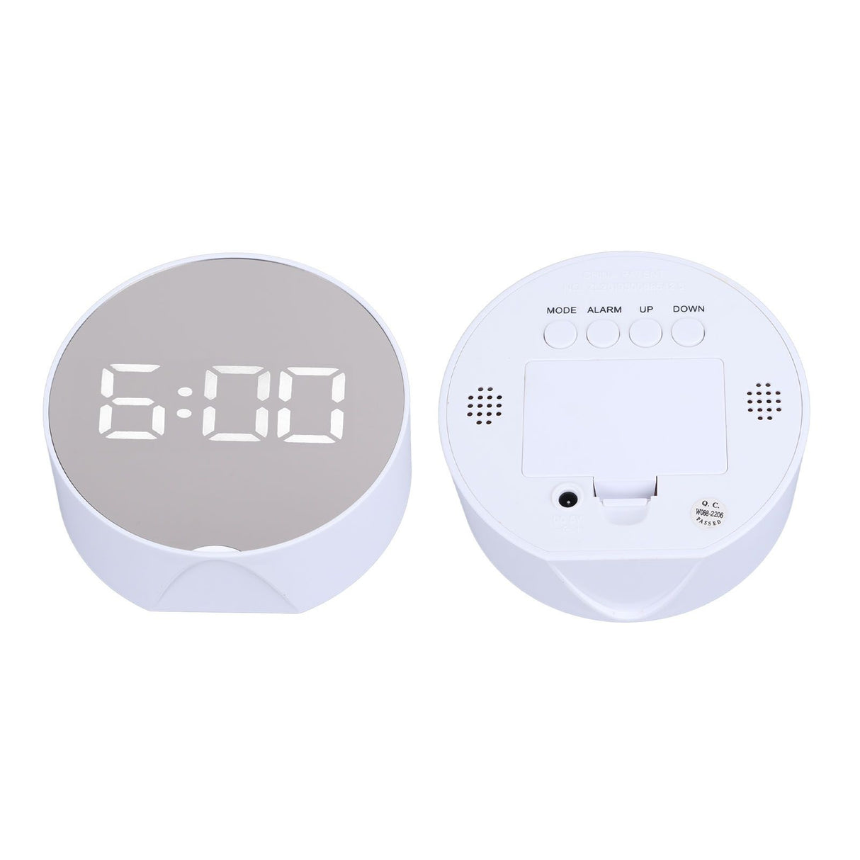 Digital Mirror Clock Alarm White Big Round Screen Easy to Read Portable LED Clock for Office Bedroom Travel