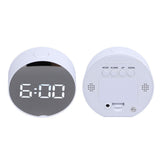 Digital Mirror Clock Alarm White Big Round Screen Easy to Read Portable LED Clock for Office Bedroom Travel