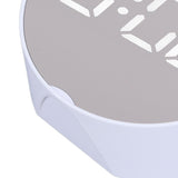 Digital Mirror Clock Alarm White Big Round Screen Easy to Read Portable LED Clock for Office Bedroom Travel