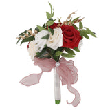 Wedding Bouquets Silk Plastic Realistic Romantic Hand Bouquet for Valentine's Day Party Church Burgundy And White - Front View
