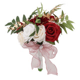 Wedding Bouquets Silk Plastic Realistic Romantic Hand Bouquet for Valentine's Day Party Church Burgundy And White - Side View