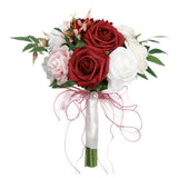 Wedding Bouquets Silk Plastic Realistic Romantic Hand Bouquet for Valentine's Day Party Church Burgundy And White - 45-Degree Angle