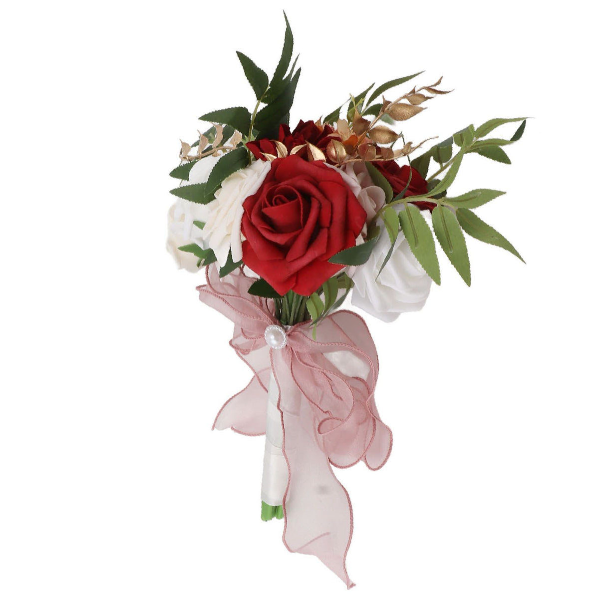 Wedding Bouquets Silk Plastic Realistic Romantic Hand Bouquet for Valentine's Day Party Church Burgundy And White