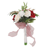 Wedding Bouquets Silk Plastic Realistic Romantic Hand Bouquet for Valentine's Day Party Church Burgundy And White - Close-Up Angle