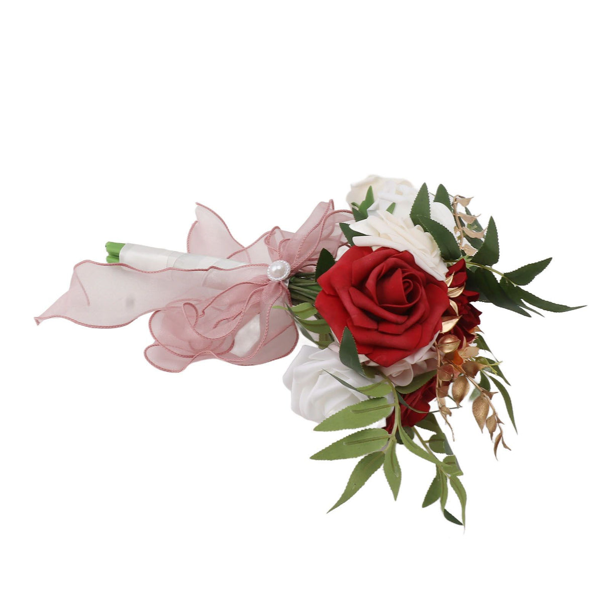 Wedding Bouquets Silk Plastic Realistic Romantic Hand Bouquet for Valentine's Day Party Church Burgundy And White