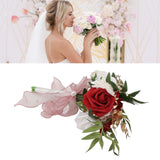 Wedding Bouquets Silk Plastic Realistic Romantic Hand Bouquet for Valentine's Day Party Church Burgundy And White - Extra Image
