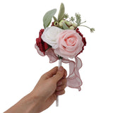 Romantic Rose Bridal Wedding Bouquet Artificial Silk Flowers Fake Flowers Bridesmaid Bouquet Home Party Decoration Rose Red - Extra Image