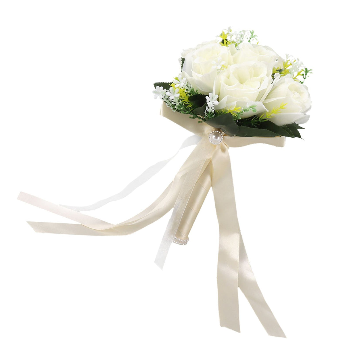 Wedding Bouquets Silk and Plastic Romantic Exquisite Comfortable Handle Beautiful Bridal Bouquet for Home Decoration Milky White