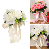 Wedding Bouquets Silk and Plastic Romantic Exquisite Comfortable Handle Beautiful Bridal Bouquet for Home Decoration Milky White - Extra Image