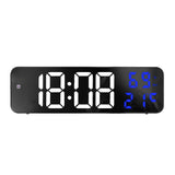 Mirror Large Digital LED Clock Home Electronic Alarm Clock Large Screen Plug in Clock Wall Mounted White and Blue