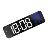 Mirror Large Digital LED Clock Home Electronic Alarm Clock Large Screen Plug in Clock Wall Mounted White and Blue - Top-Down View