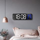 Mirror Large Digital LED Clock Home Electronic Alarm Clock Large Screen Plug in Clock Wall Mounted White and Blue - 45-Degree Angle