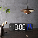 Mirror Large Digital LED Clock Home Electronic Alarm Clock Large Screen Plug in Clock Wall Mounted White and Blue - Rear View