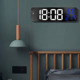 Mirror Large Digital LED Clock Home Electronic Alarm Clock Large Screen Plug in Clock Wall Mounted White and Blue - Extra Image