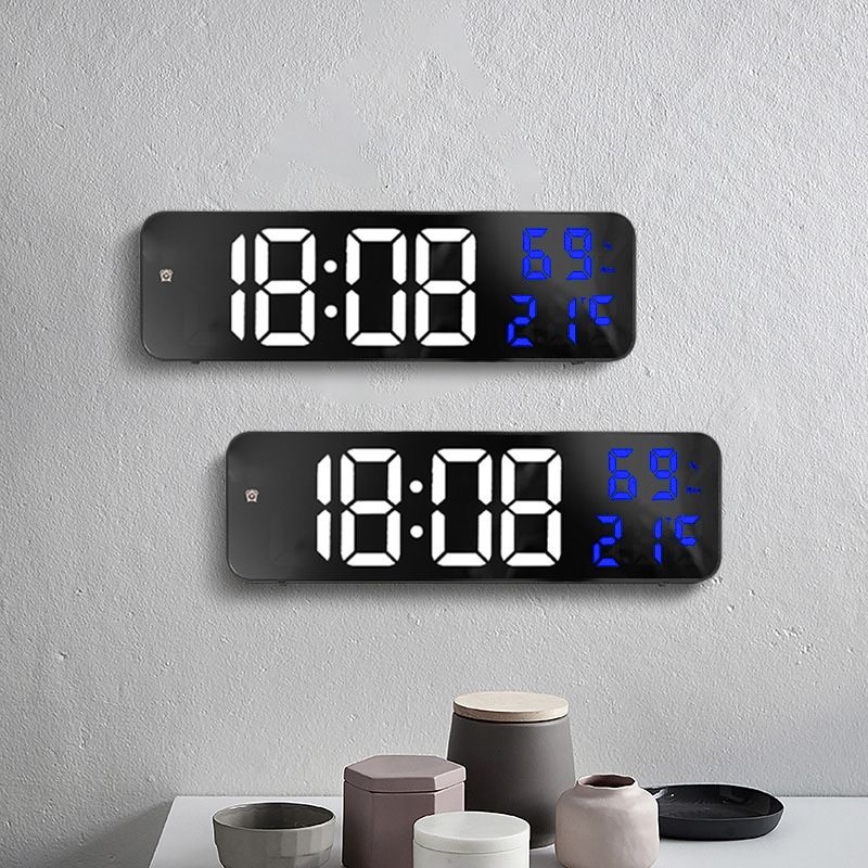 Mirror Large Digital LED Clock Home Electronic Alarm Clock Large Screen Plug in Clock Wall Mounted White and Blue