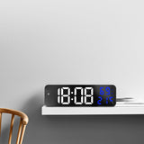 Mirror Large Digital LED Clock Home Electronic Alarm Clock Large Screen Plug in Clock Wall Mounted White and Blue - Extra Image