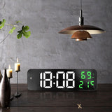 Mirror Large Digital LED Clock Home Electronic Alarm Clock Large Screen Plug in Clock Wall Mounted White and Green - Rear View