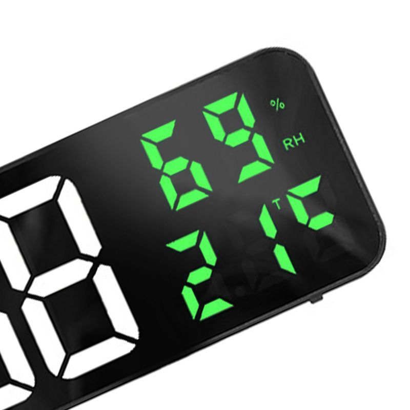 Mirror Large Digital LED Clock Home Electronic Alarm Clock Large Screen Plug in Clock Wall Mounted White and Green