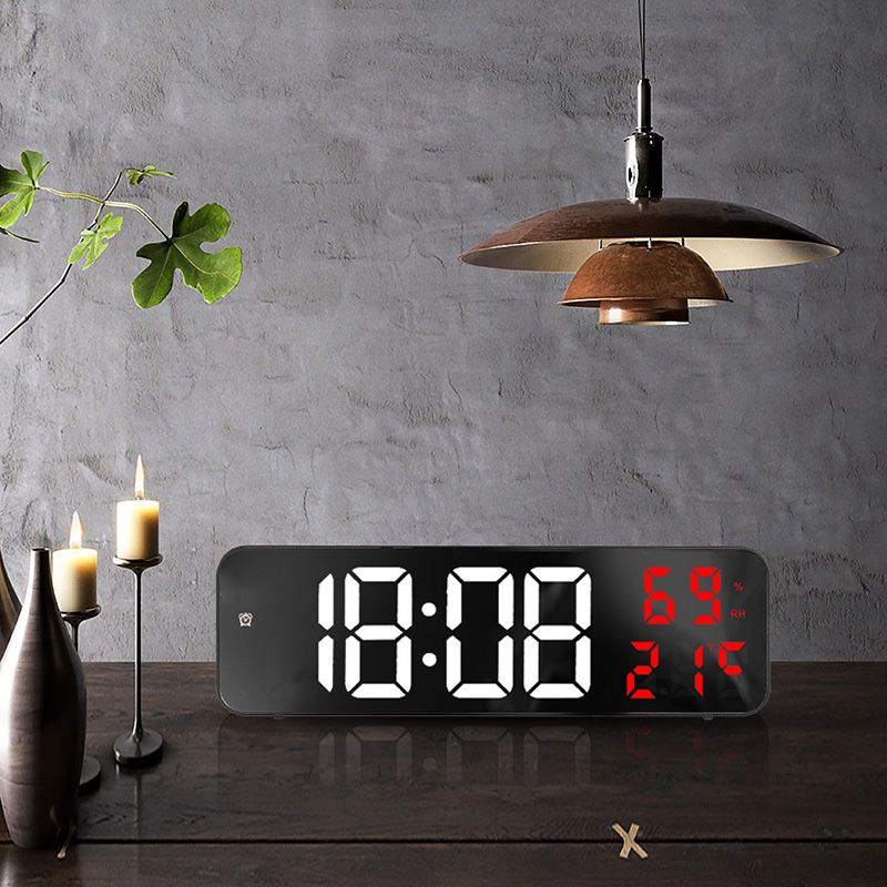 Mirror Large Digital LED Clock Home Electronic Alarm Clock Large Screen Plug in Clock Wall Mounted White and Red