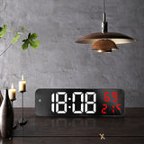 Mirror Large Digital LED Clock Home Electronic Alarm Clock Large Screen Plug in Clock Wall Mounted White and Red - Rear View