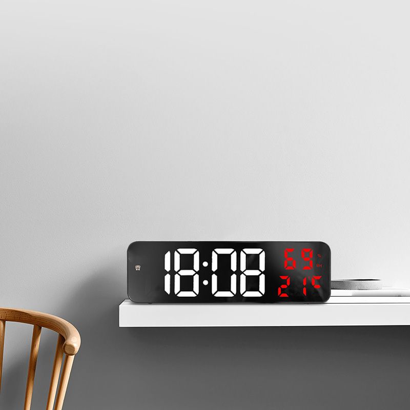 Mirror Large Digital LED Clock Home Electronic Alarm Clock Large Screen Plug in Clock Wall Mounted White and Red