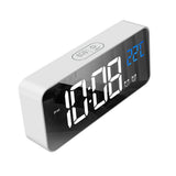LED Alarm Electric Clock Multifunctional Exquisite Mirrored Surface Silent Bedside Clock for Home Bedroom Office Decor White