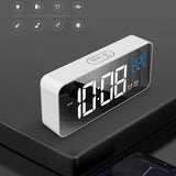 LED Alarm Electric Clock Multifunctional Exquisite Mirrored Surface Silent Bedside Clock for Home Bedroom Office Decor White - 45-Degree Angle