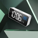 LED Alarm Electric Clock Multifunctional Exquisite Mirrored Surface Silent Bedside Clock for Home Bedroom Office Decor White - Rear View