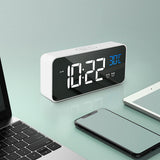 LED Alarm Electric Clock Multifunctional Exquisite Mirrored Surface Silent Bedside Clock for Home Bedroom Office Decor White - Close-Up Angle