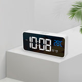LED Alarm Electric Clock Multifunctional Exquisite Mirrored Surface Silent Bedside Clock for Home Bedroom Office Decor White - Low Angle
