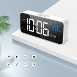 LED Alarm Electric Clock Multifunctional Exquisite Mirrored Surface Silent Bedside Clock for Home Bedroom Office Decor White - Extra Image