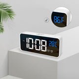 LED Alarm Electric Clock Multifunctional Exquisite Mirrored Surface Silent Bedside Clock for Home Bedroom Office Decor White