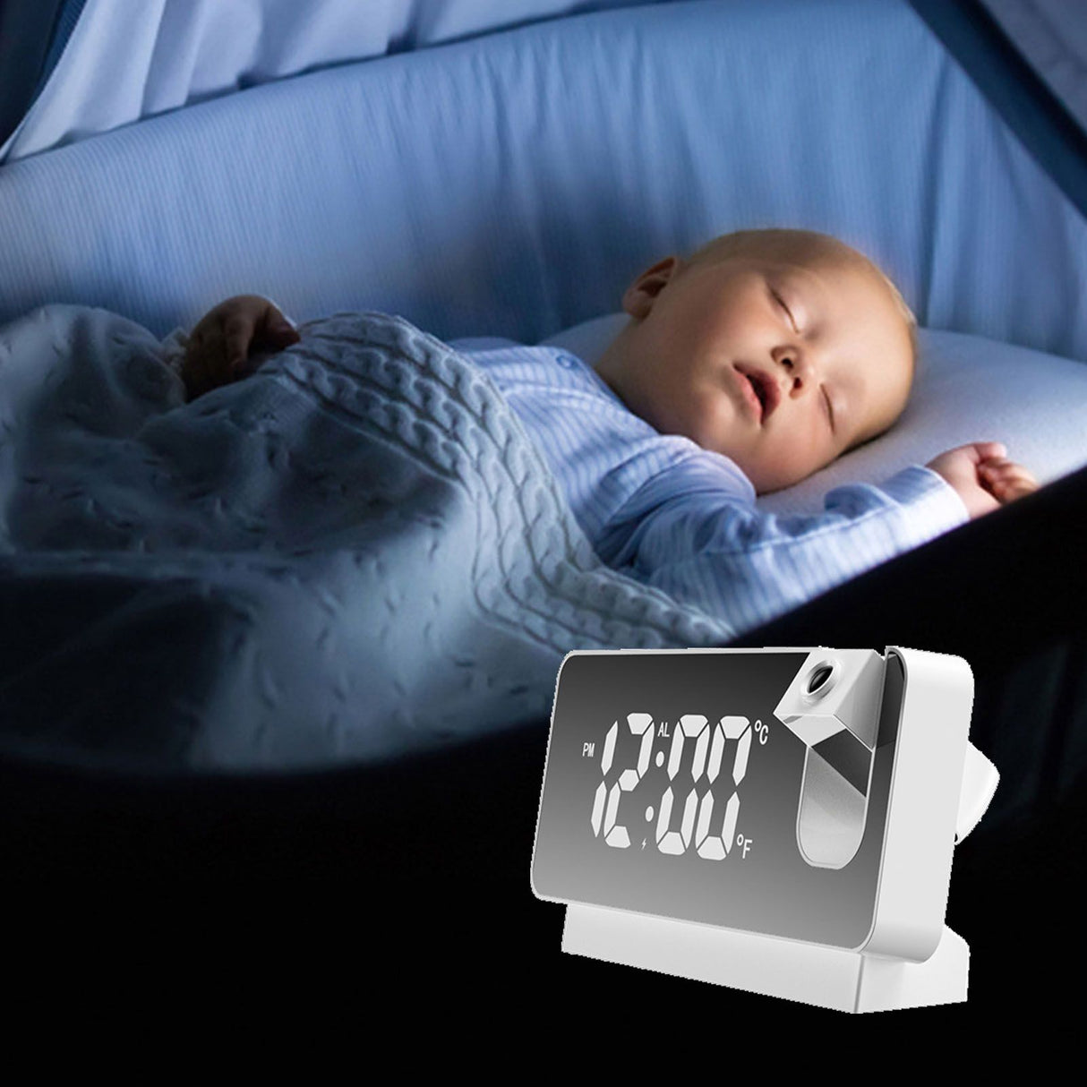 Projection Alarm Clock 360 Degree Flexible Adjust Creative LED Mirror Digital Clock with Temperature Display Power Off Memory White