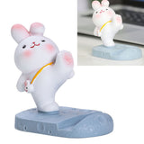 Cute Rabbit Cell Phone Stand Cartoon Resin Bunny Phone Holder Desk for Student Room Decoration Kicking - Front View