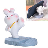 Cute Rabbit Cell Phone Stand Cartoon Resin Bunny Phone Holder Desk for Student Room Decoration Kicking - Top-Down View