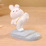 Cute Rabbit Cell Phone Stand Cartoon Resin Bunny Phone Holder Desk for Student Room Decoration Kicking - Rear View